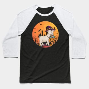 Halloween Goat With Witch Hat Pumpkin Candy Bucket Baseball T-Shirt